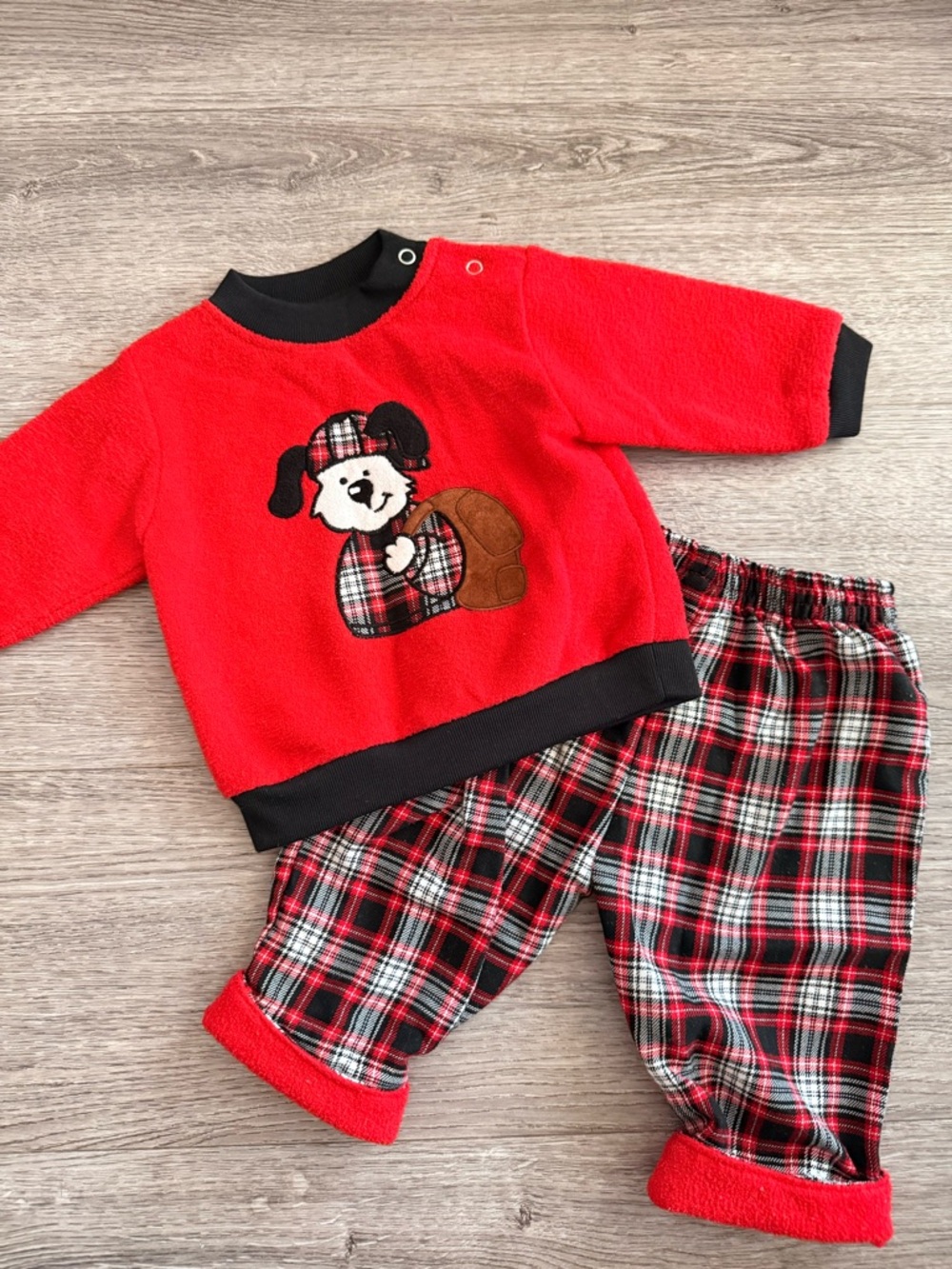 Vintage Mini Togs Red Puppy Plaid Baby pants Set size 3-6 month